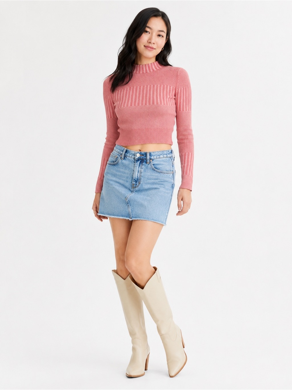 ASOTV American Eagle Ribbed Mock Neck Pullover Pink Salmon Sweater Sz Medium